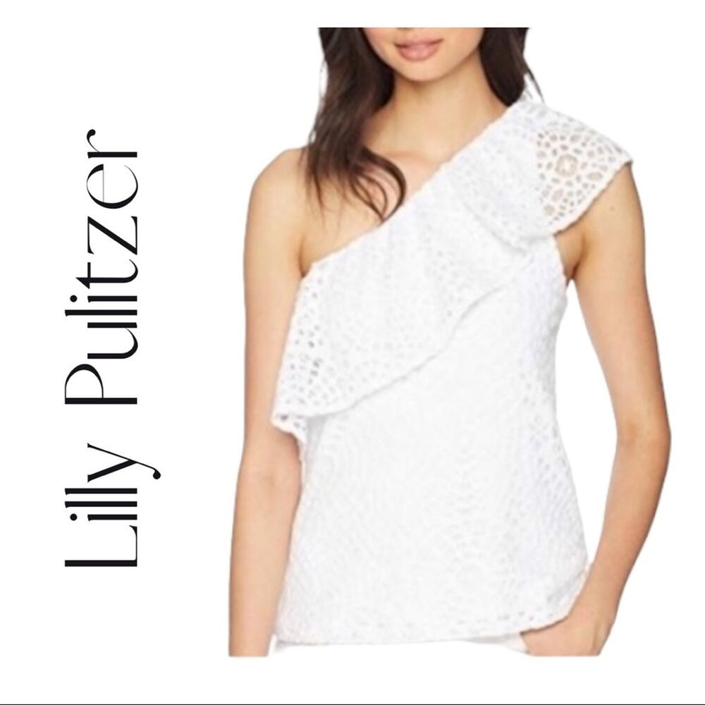 Lilly Pulitzer White Eyelet One Shoulder Blouse